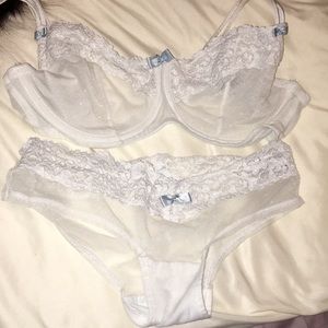 Adore Me white lace and polka dot lingerie